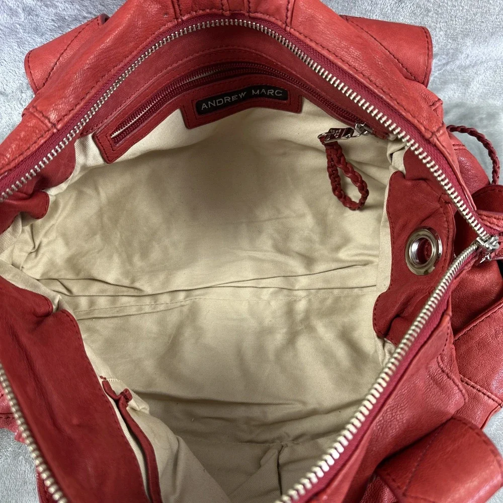 Andrew Marc Hobo Bag Purse Red Leather Distressed Rebel Sydney